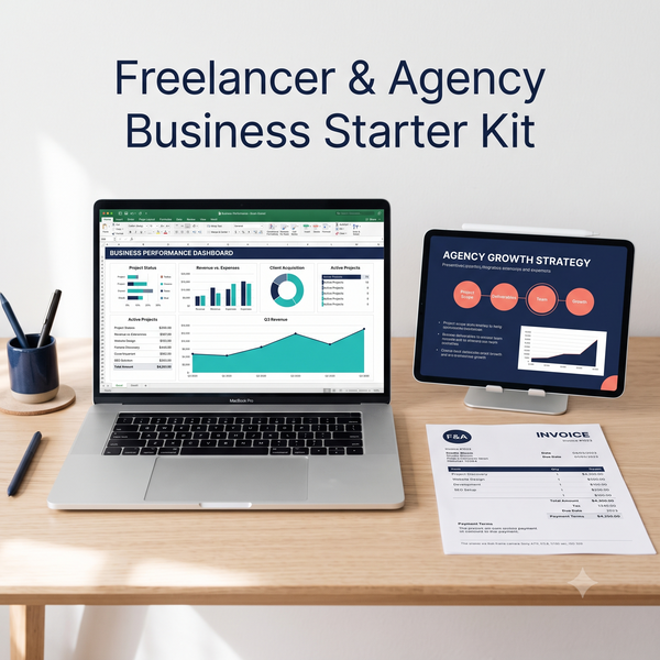 Freelancer & Agency Business Starter Kit – GST Invoice Excel Toolkit + 40 Client Emails (English & Hindi) + Pitch Deck