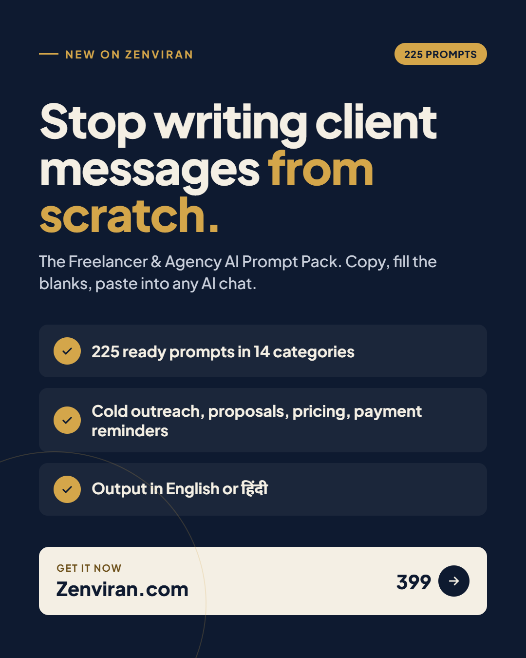 Freelancer & Agency AI Prompt Pack – 225 Prompts in English & Hindi